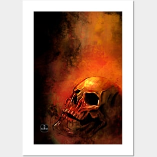 skull on fire Posters and Art